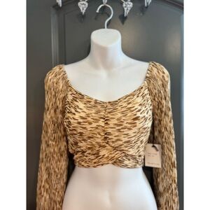 Japna Brown Patterned Long Sleeve Blouse